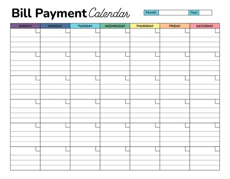 Bill Pay Calendar Printable