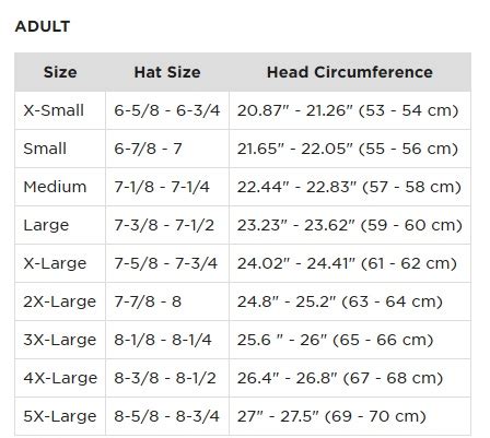 Bilt Helmet Size Chart