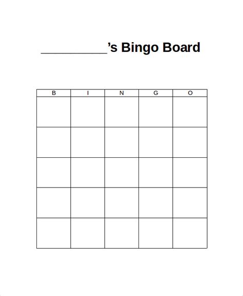 Bingo Board Template Word