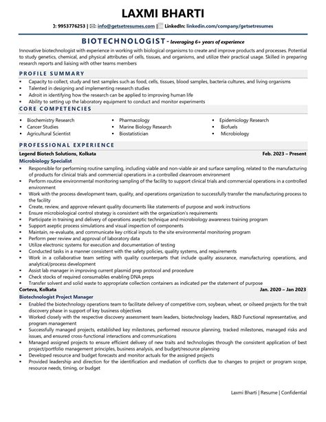 Biotech Resume Template