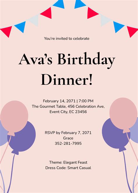Birthday Dinner Invitation Template