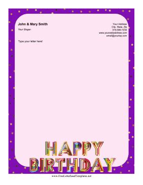 Birthday Letterhead Templates