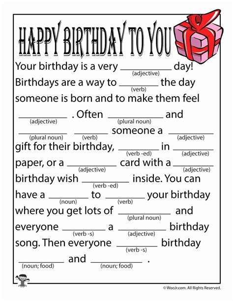 Birthday Mad Libs Printable Free