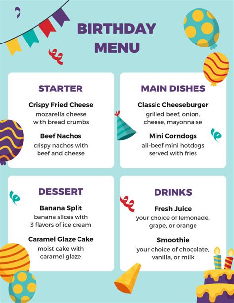 Birthday Menu Template