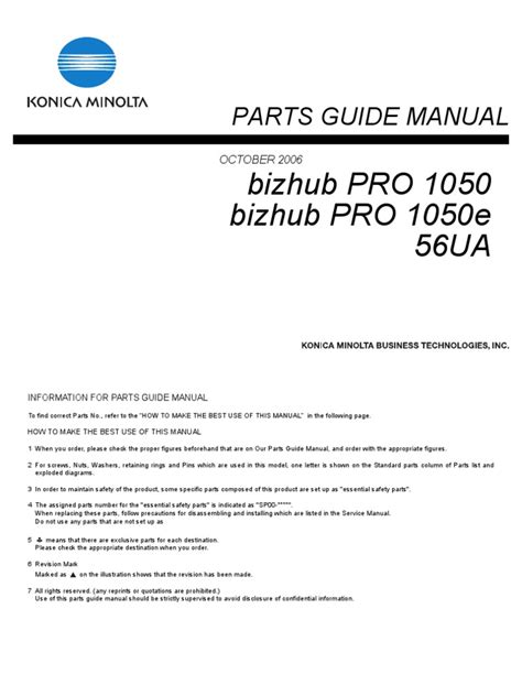 Bizhub Pro 1050 1050p 1050e 1050ep Field Service Manual