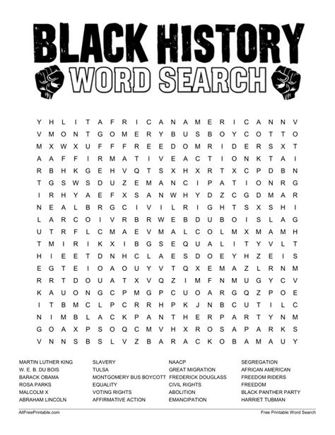 Black History Word Search Free Printable