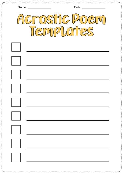 Blank Acrostic Poem Template