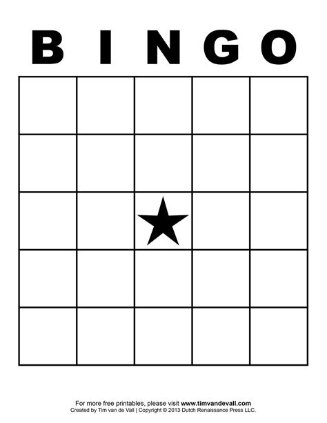 Blank Bingo Card Free Printable