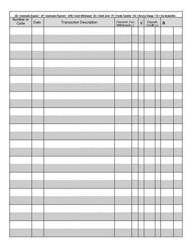Blank Check Register Printable