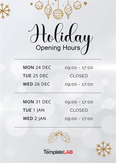 Blank Holiday Hours Template