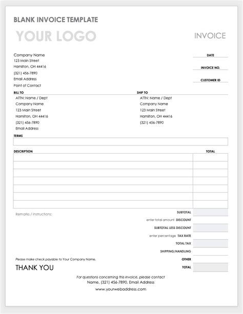 Blank Invoice Template Word Free Download
