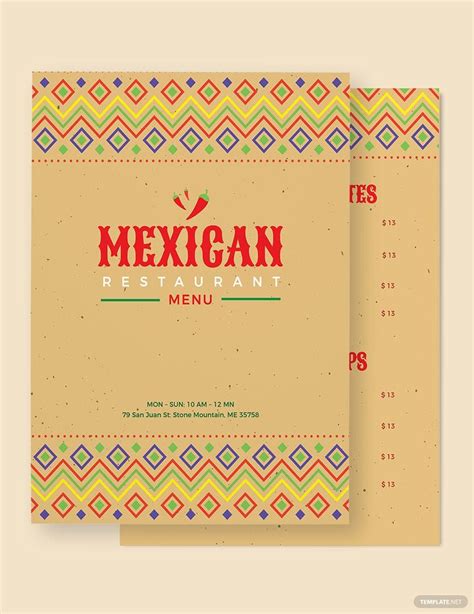 Blank Mexican Menu Template