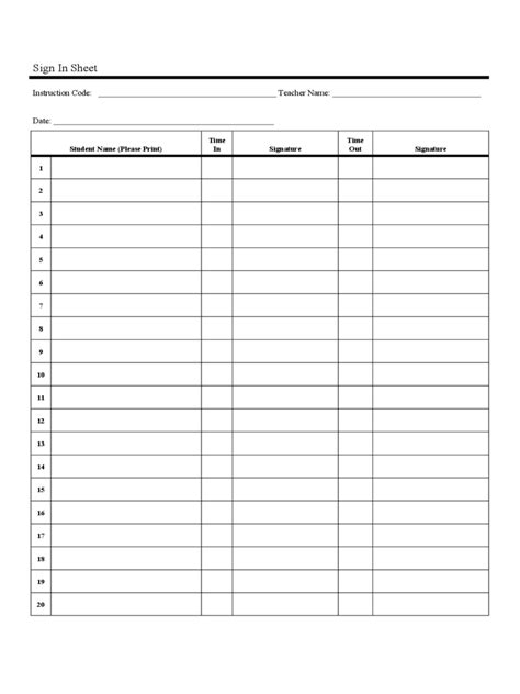 Blank Sign In Sheet Template