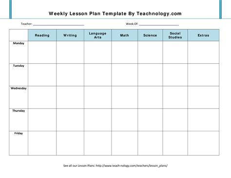 Blank Weekly Lesson Plan Template