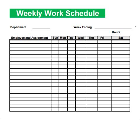Blank Work Schedule Template