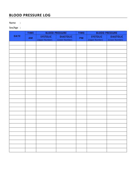 Blood Pressure Log Template