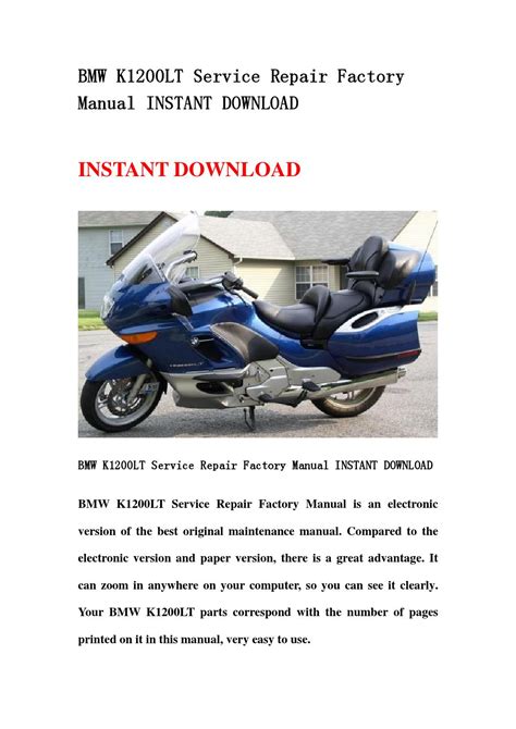 Bmw K 1200lt Repair Service Manual Download