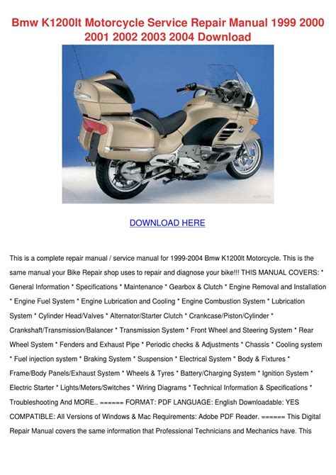 Bmw K1200lt Complete Service Manual 1999 2003