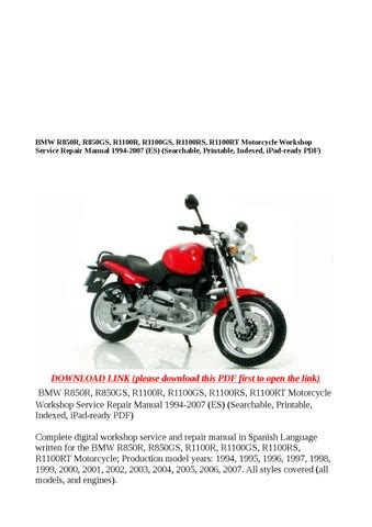 Bmw R1100rt R1100rs R850gs R1100gs R850r R1100r Service Repair Manual Download