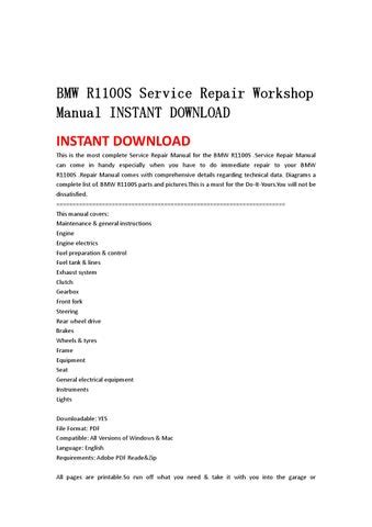 Bmw R1100s Service Repair Workshop Manual Instant Download