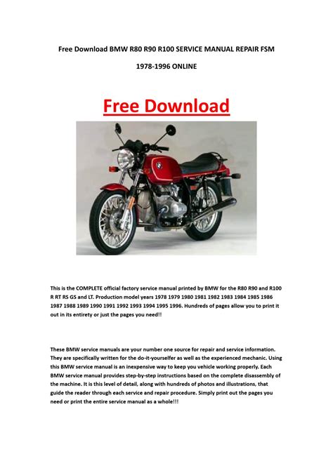 Bmw R80 R90 R100 1978 1996 Repair Service Manual