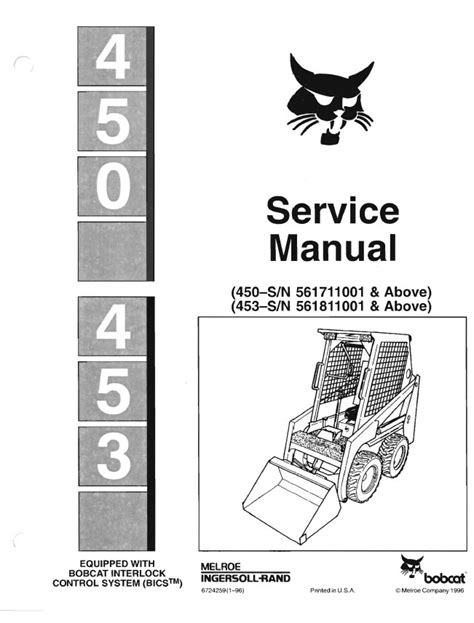 Bobcat 450 453 Skid Steer Loader Service Repair Workshop Manual Download 450 S N 561711001 Above 453 S N 561811001 Above