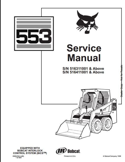 Bobcat 553 Skid Steer Loader Service Repair Workshop Manual Download S N 516311001 Above S N 516411001 Above