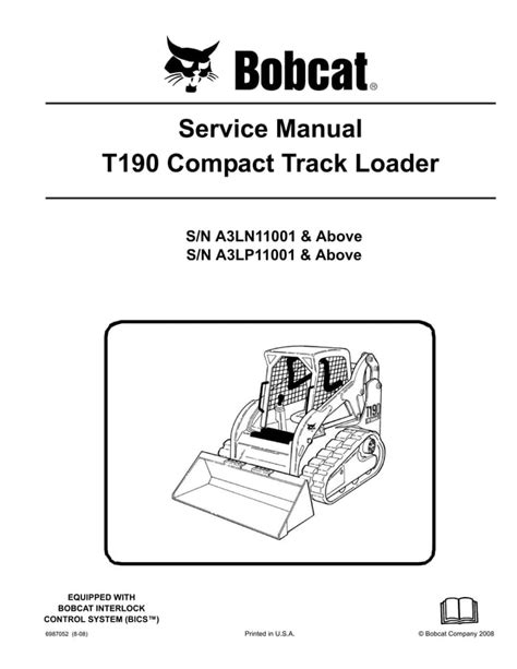 Bobcat Compact Track Loader T190 Service Manual A3ln11001 A3lp11001 Pdf