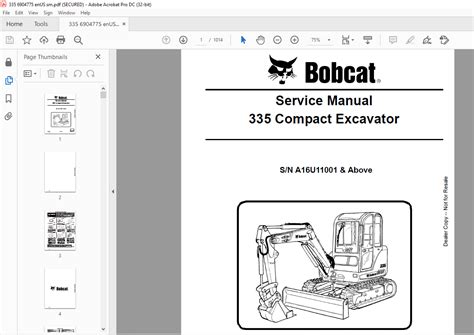 Bobcat Mini Excavator 335 Service Manual A16u11001 Above Pdf