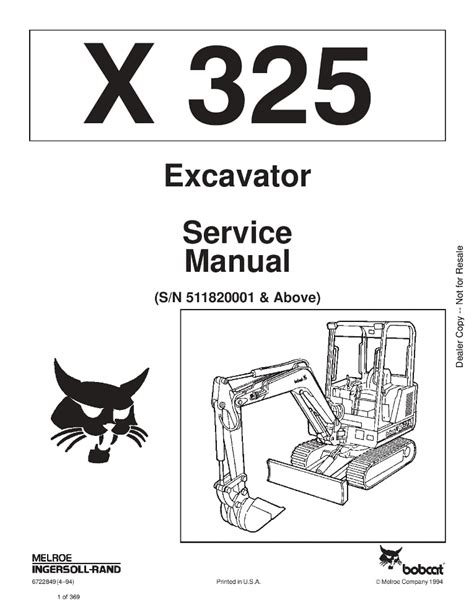 Bobcat Mini Excavator X325 Service Manual 511820001 Above