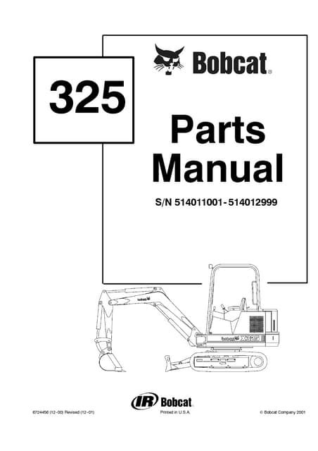 Bobcat Mini Excavator X325 Service Manual 514011001 514012999 Pdf