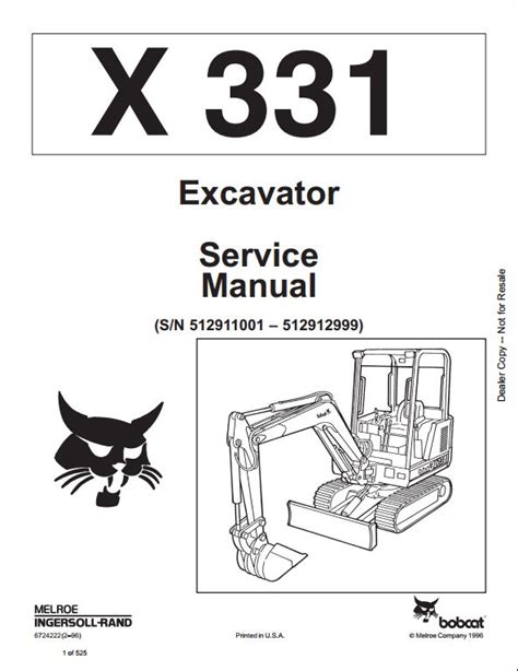 Bobcat Mini Excavator X331 Service Manual 512911001 512912999 Pdf