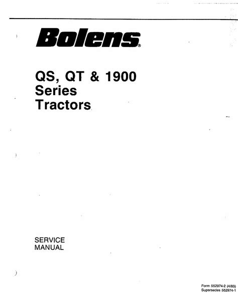 Bolens Model Qs Qt 1900 Series Tractors Repair Service Manual