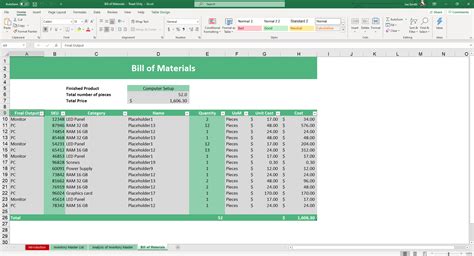Bom Excel Template
