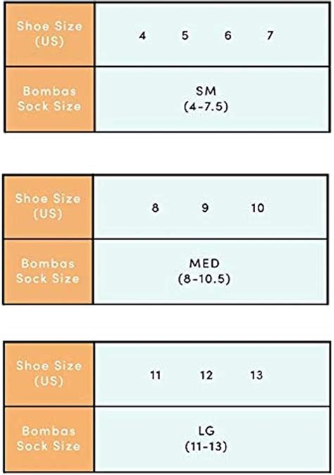 Bombas Sock Size Chart