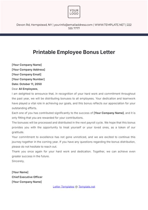 Bonus Letter Template