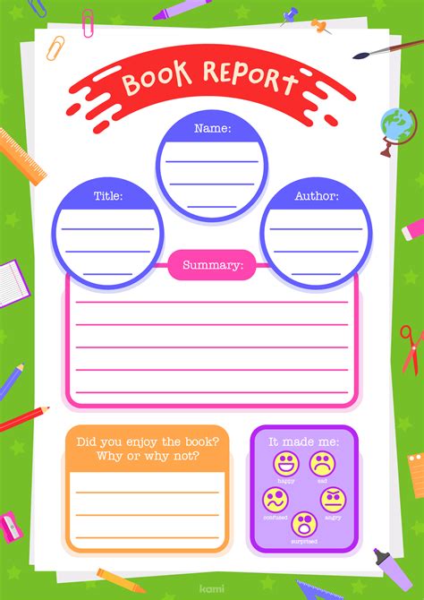 Book Report Template For Elementary