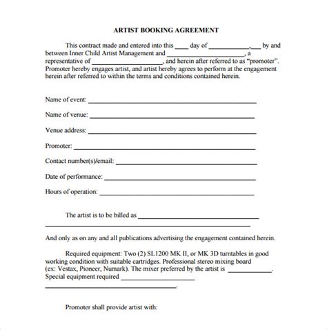 Booking Agreement Contract Template