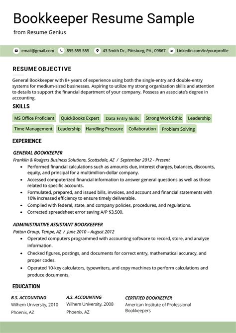 Bookkeeper Resume Template