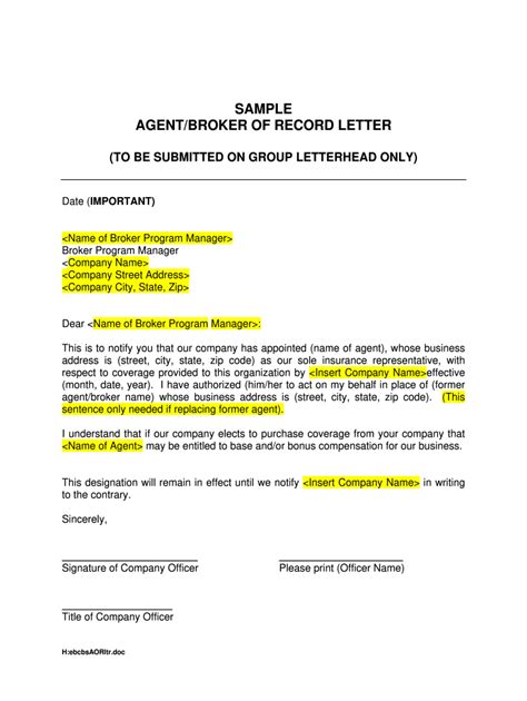 Bor Letter Template