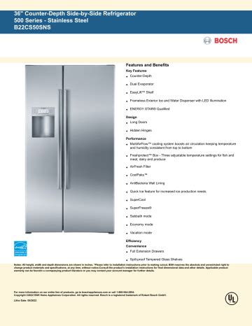 Bosch Refrigerator Manual B22cs50sns