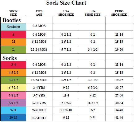 Boy Socks Size Chart