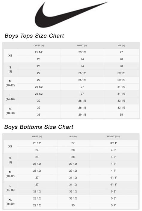 Boys Nike Size Chart