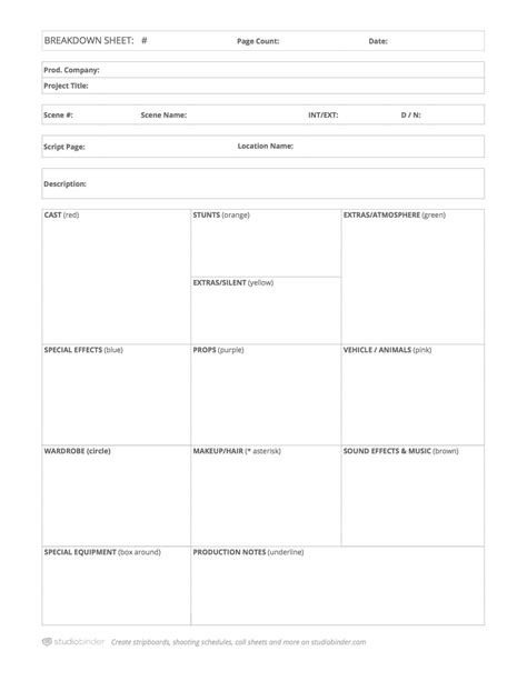 Breakdown Sheet Template
