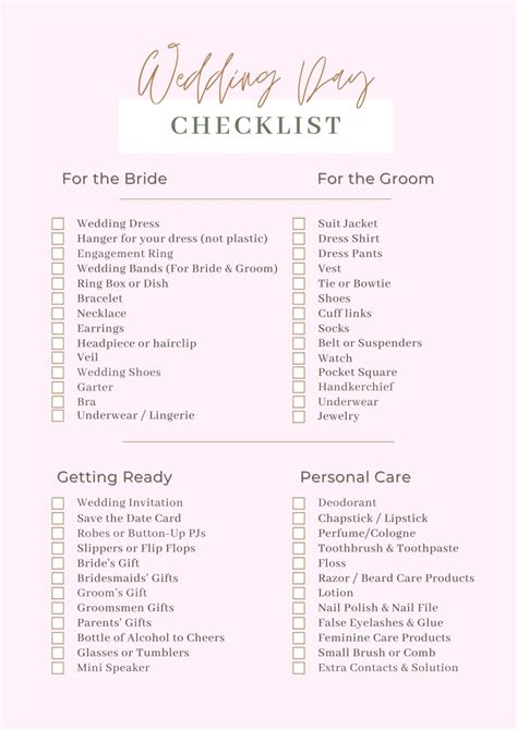 Bridal Checklist Printable