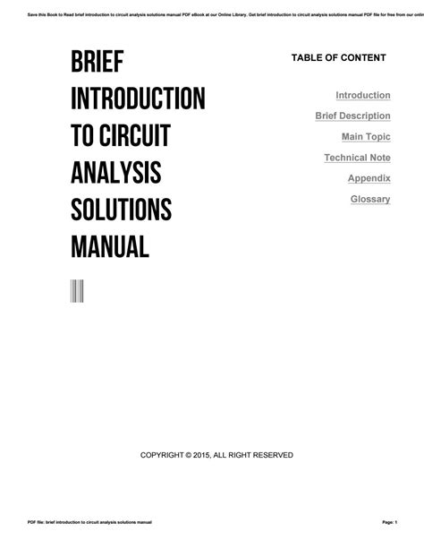 Brief Introduction To Circuit Analysis Solutions Manual