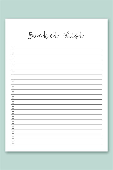 Bucket List Template Free