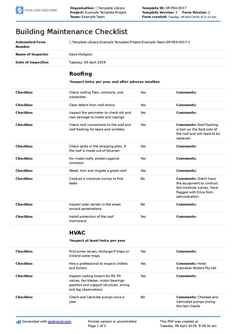 Building Checklist Template