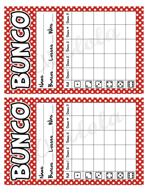 Bunco Score Cards Free Printable