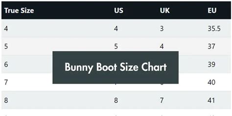 Bunny Boot Size Chart